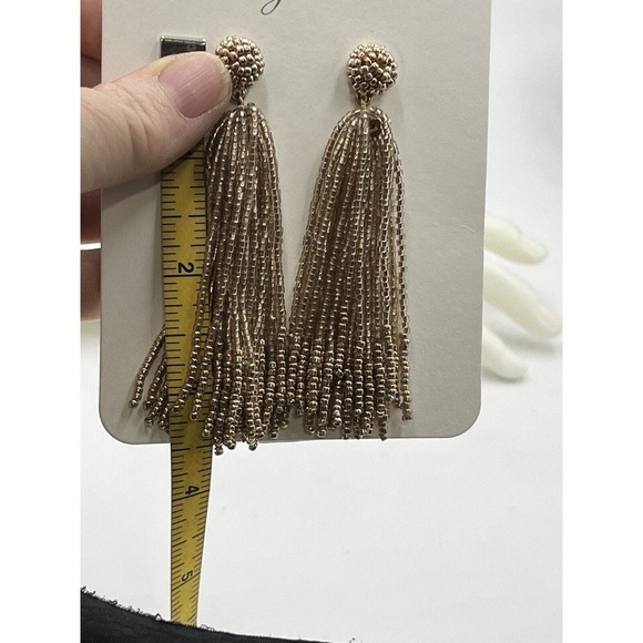 J. Crew Beaded Tassel Earrings Taupe Blush Gold Plated Brass Casting BN348 NWT - Picture 10 of 11